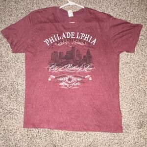 New Agenda Men's XL Burgundy Cotton Blend Philadelphia PA Graphic Crew Neck Tee